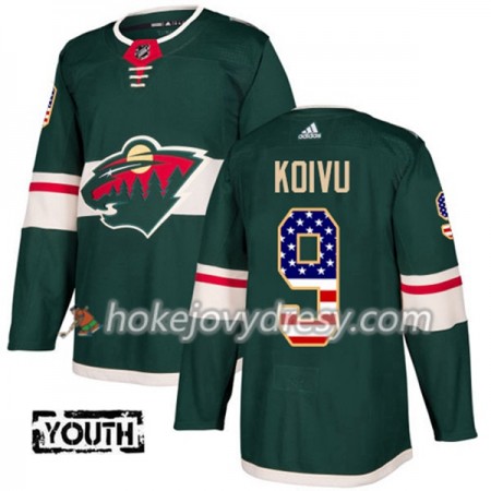 Dětské Hokejový Dres Minnesota Wild Mikko Koivu 9 2017-2018 USA Flag Fashion Zelená Adidas Authentic
